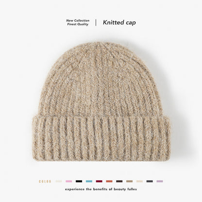 White heathered wool ribbed cuffed knit beanie product view