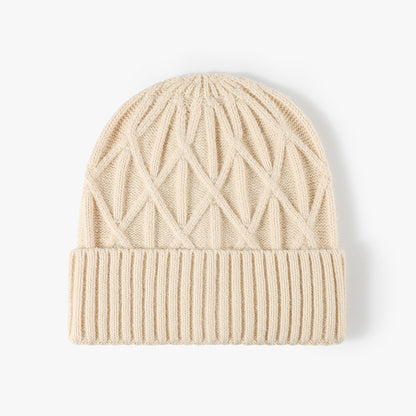Ivory chevron textured cuffed knit beanie product view