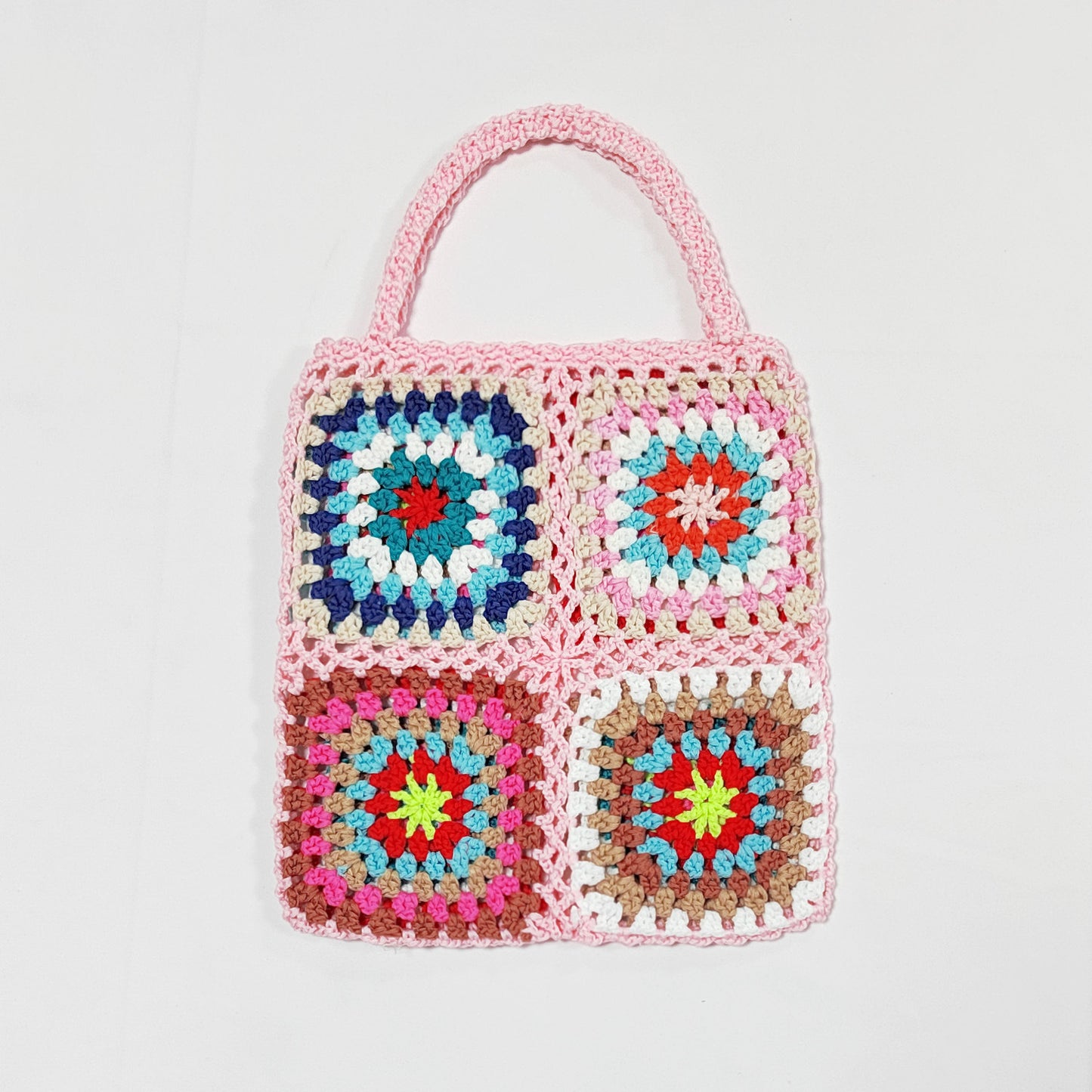 Bohemian Hand-Crocheted Color Block Tote Bag