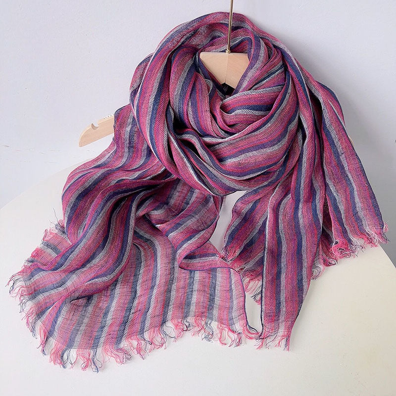 Scarvii - Stripe Cotton Linen Long Scarf & Shawl