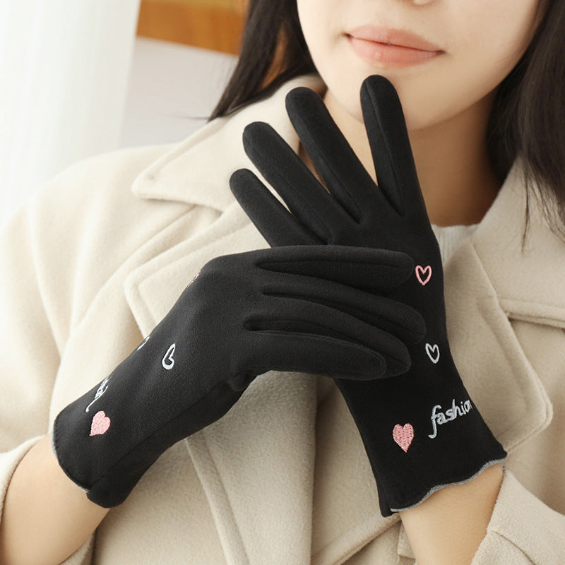 Gloving - Embroidered Heart Extended-Cuff Gloves