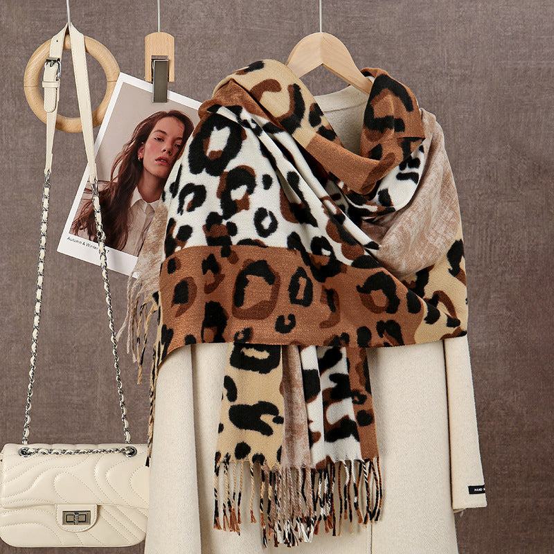 Scarvii - Leopard Patchwork Tassel Winter Scarf