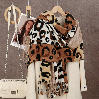 Scarvii - Leopard Patchwork Tassel Winter Scarf