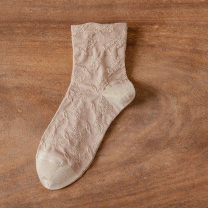 Rufia - Embossed Wide-Cuff Mid-Calf Socks
