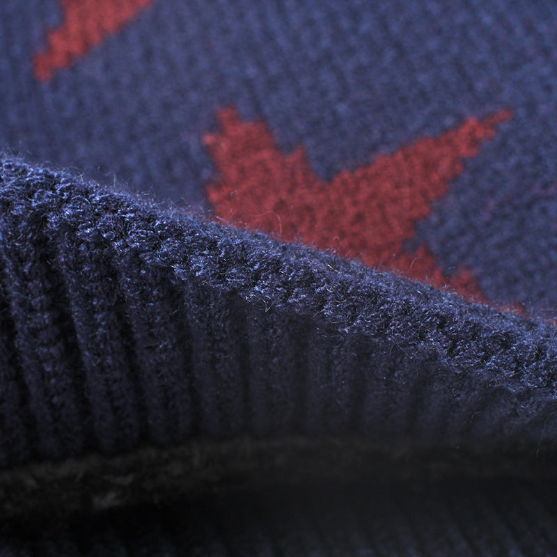 Black star jacquard fleece-lined knit beanie product view