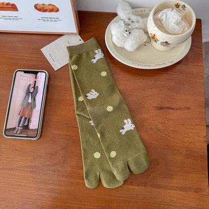 Product image for Rufia - Rabbit Motifs Five-Toe Knee-High Socks (Polka Dot)