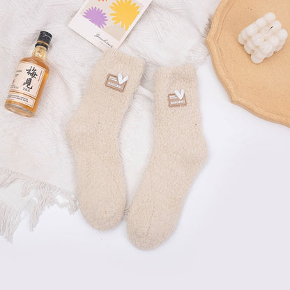 Product image for Rufia - Solid Color Fuzzy Texture Crew Socks (5号)