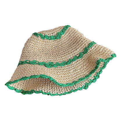 Haila - Color-Block Woven Straw Bucket Hat