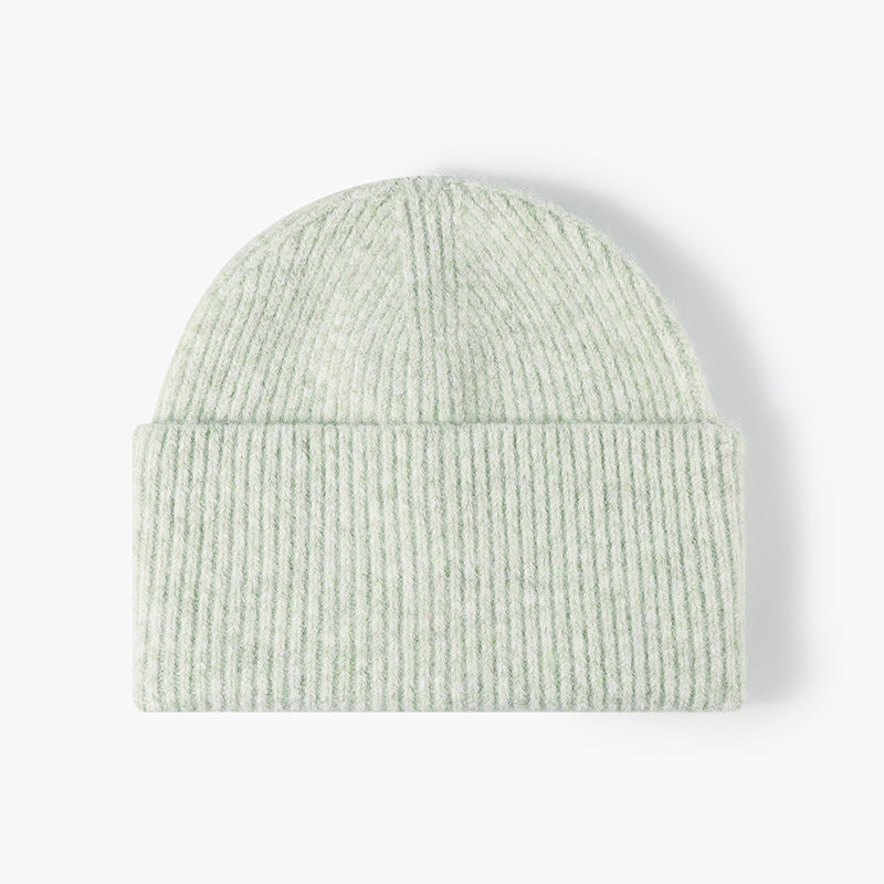 Green fuzzy ribbed wide cuff knit beanie product view