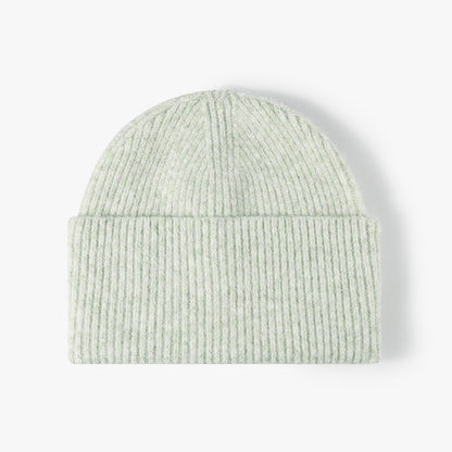 Green fuzzy ribbed wide cuff knit beanie product view