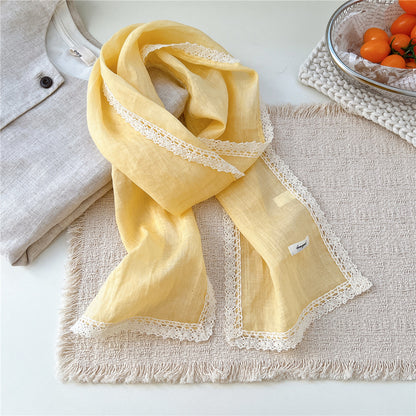 Product image for Scarvii - Lightly Sheer Openwork Lace-Trim Scarf (Yellow)
