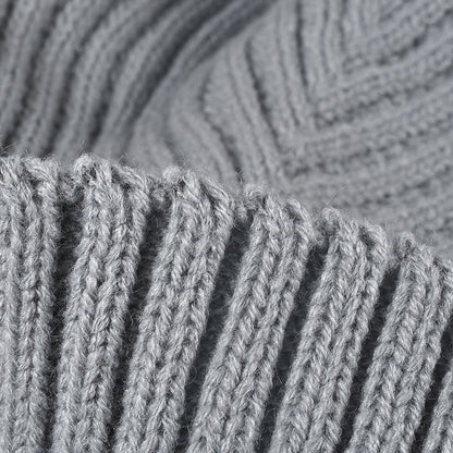 White pom-pom faux fur-lined cuffed knit beanie product view
