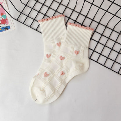 Rufia - Strawberry & Heart Pattern Crew Socks