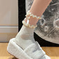 Rufia - Solid Color Lace Trim Bow Socks