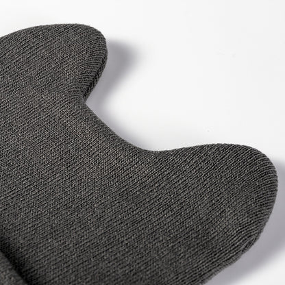 Gray rounded ear cuffed knit beanie detail