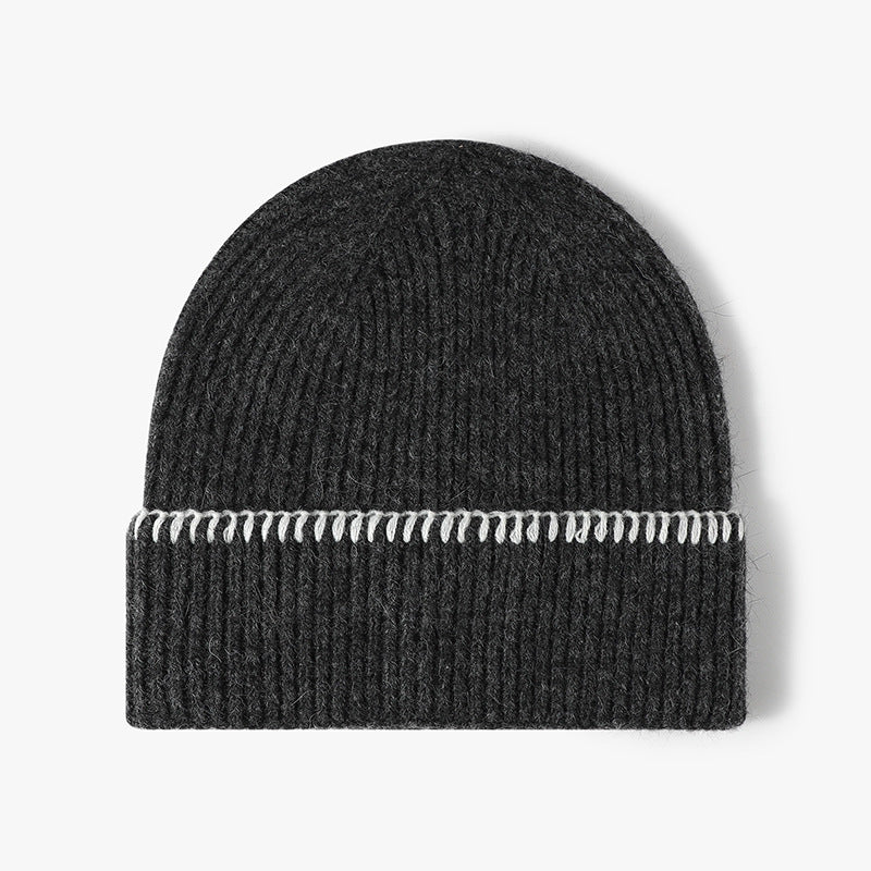 Dark Gray contrast-stitch cuffed knit beanie product view