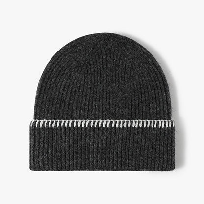 Dark Gray contrast-stitch cuffed knit beanie product view