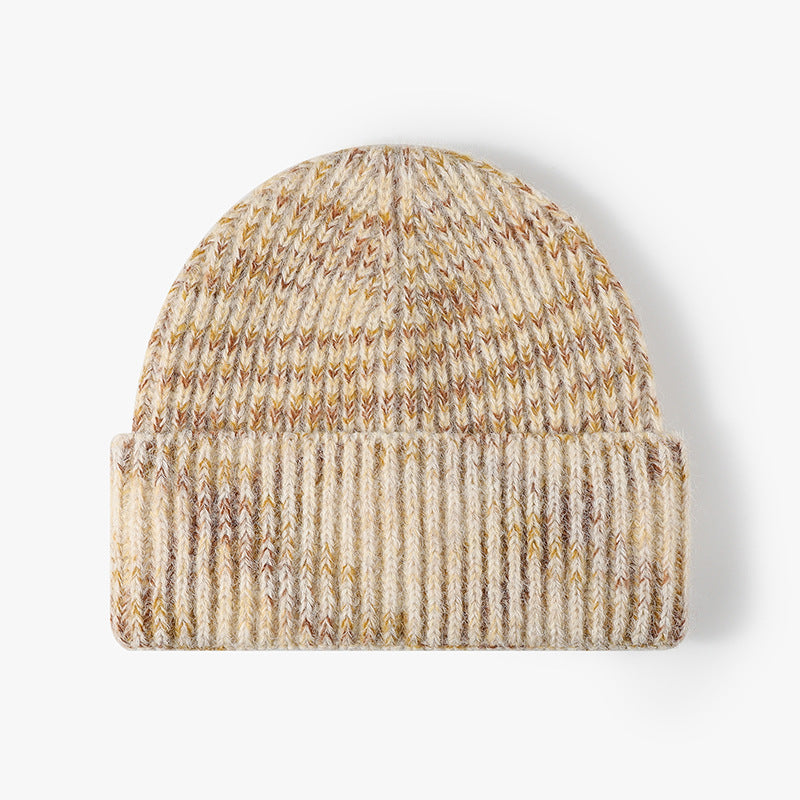 Beige heathered ribbed cuffed knit beanie product view