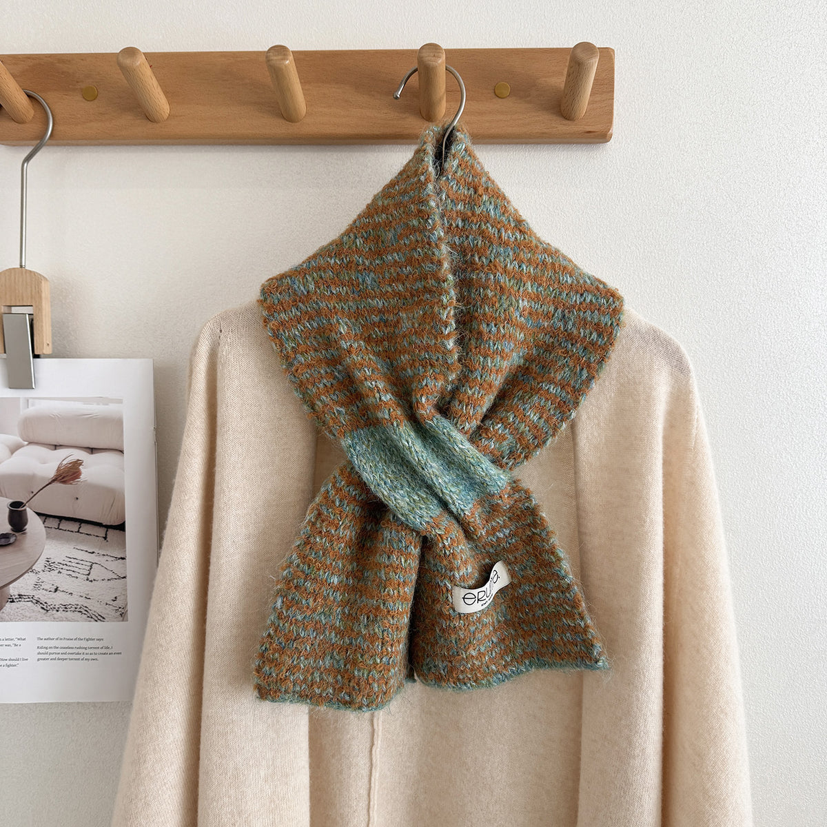 Product image for Scarvii - Fuzzy Knit Striped Scarf (Teal Blue)