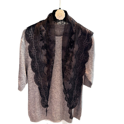 Scarvii - Floral Sheer Lace Triangle Scarf