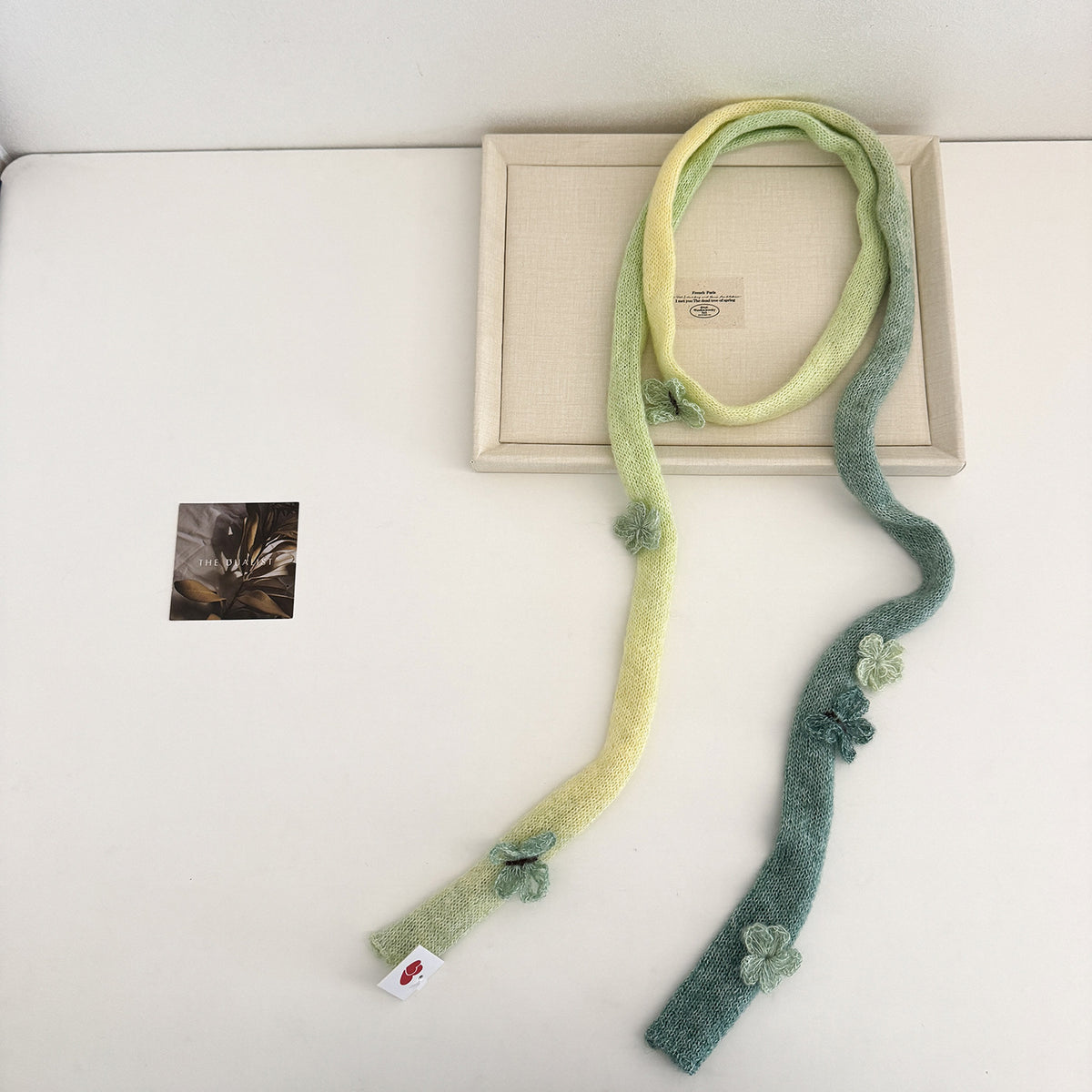 气质手工花朵含兔毛立体玫瑰花朵长围巾辣妹穿搭长条百搭细窄围脖