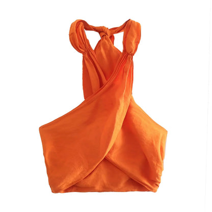 Vesty - Cross-Neck Two-Piece Set (Top + Pants)
