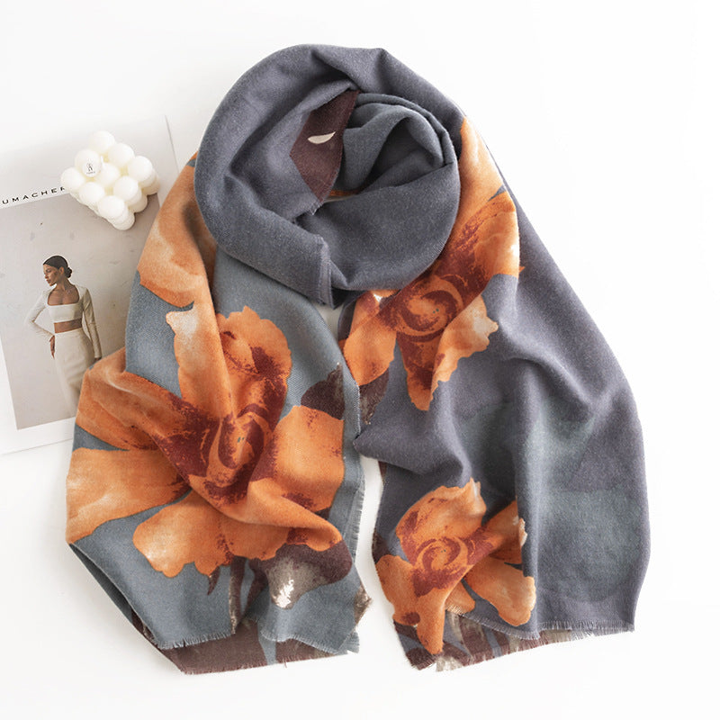 Scarvii - Hibiscus Print Tassel Scarf