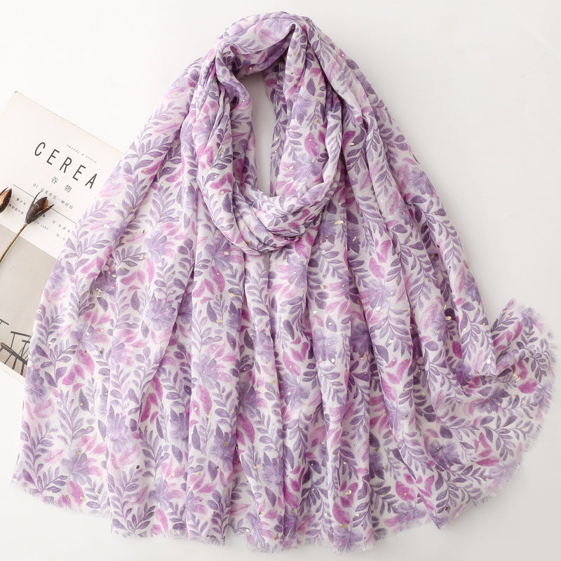 Purple watercolor leaf foil wrap scarf product view