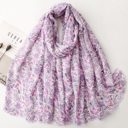 Purple watercolor leaf foil wrap scarf product view