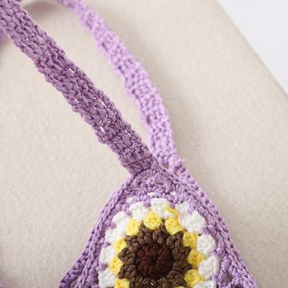 Cosbai Bohemian Sunflower Crochet Bag flat lay showing full