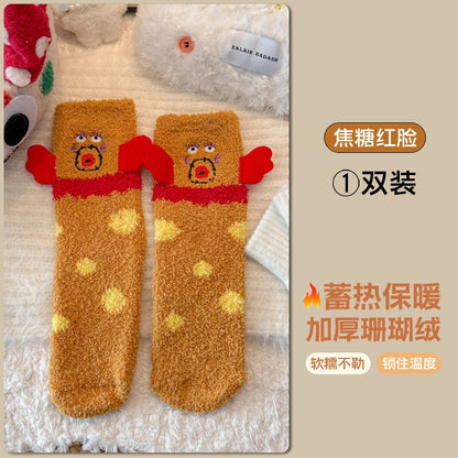 可爱卡通中筒袜女居家地板袜女跨境加厚睡眠袜女跨境新款保暖