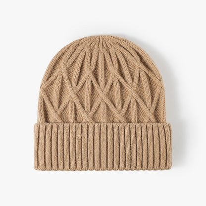 Beige chevron textured cuffed knit beanie product view