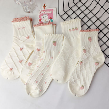 Rufia - Strawberry & Heart Pattern Crew Socks