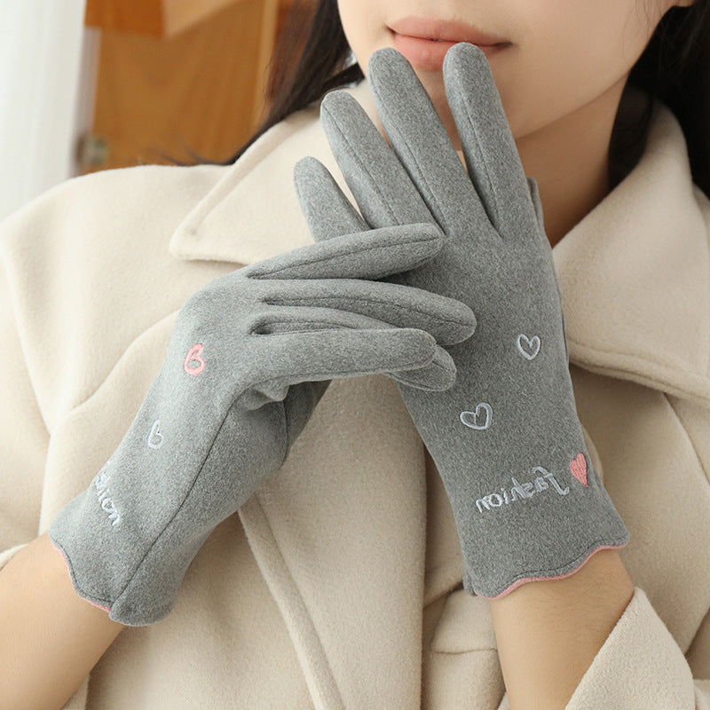 Gloving - Embroidered Heart Extended-Cuff Gloves
