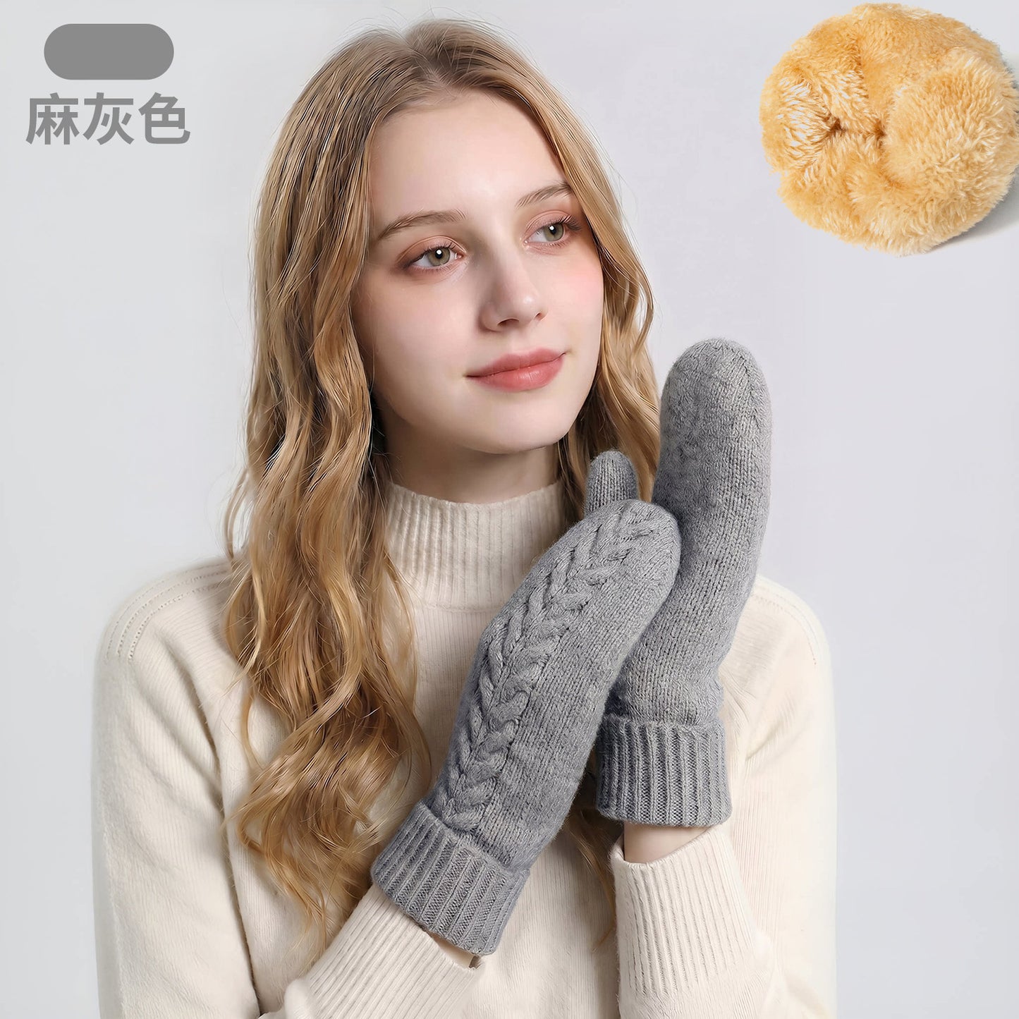 新款包套手套女士秋冬季双层加绒加厚保暖防寒针织手套连指手套