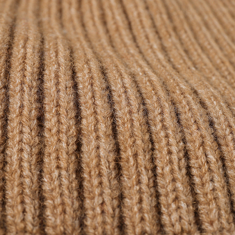 Black solid ribbed cuffed knit beanie product view