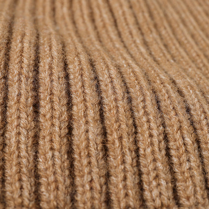 Black solid ribbed cuffed knit beanie product view