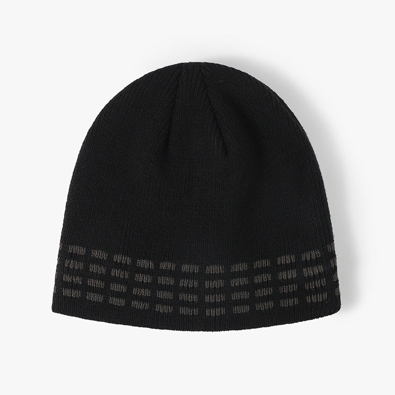 Black contrast dash fleece-lined knit beanie product view