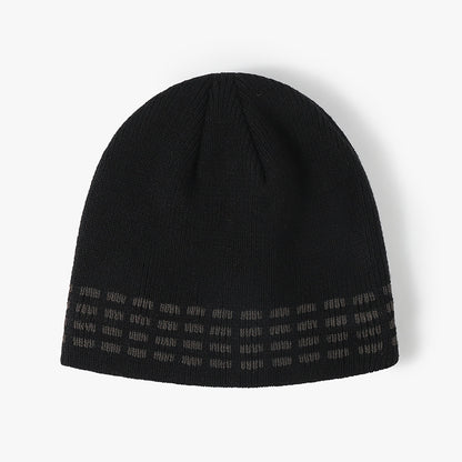 Black contrast dash fleece-lined knit beanie product view