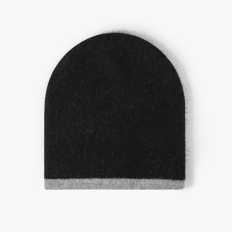 Black Gray reversible contrast-edge knit beanie product view