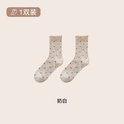CHEEMY FREE复古小星星甜美木耳边泡泡花边中筒袜子女秋冬堆堆袜