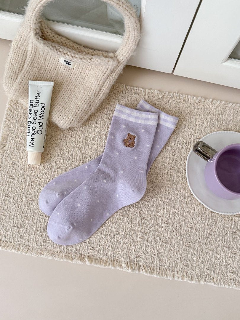 Product image for Rufia - Ruffled-Edge Mid-Calf Crew Socks (Polka Bear)