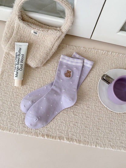 Product image for Rufia - Ruffled-Edge Mid-Calf Crew Socks (Polka Bear)