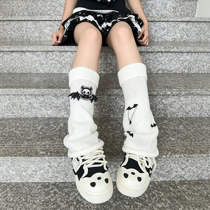 骷髅蝙蝠中筒袜暗黑卡通印花成人堆堆袜秋冬保暖时尚潮流搭配袜子