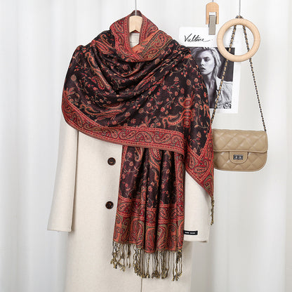 Product image for Scarvii - Paisley Floral-Vine Fringe Scarf (Black Red)