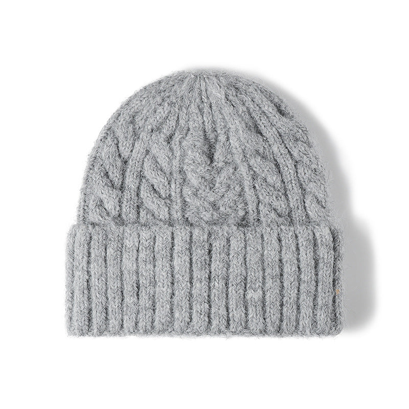 White cable-knit wool-blend cuffed beanie product view