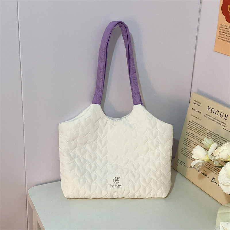 Heart Pattern Quilted Color Block Tote Bag