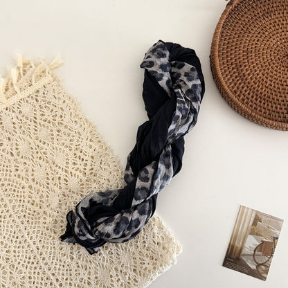 Scarvii - Crinkled Leopard Print Long Rectangular Scarf