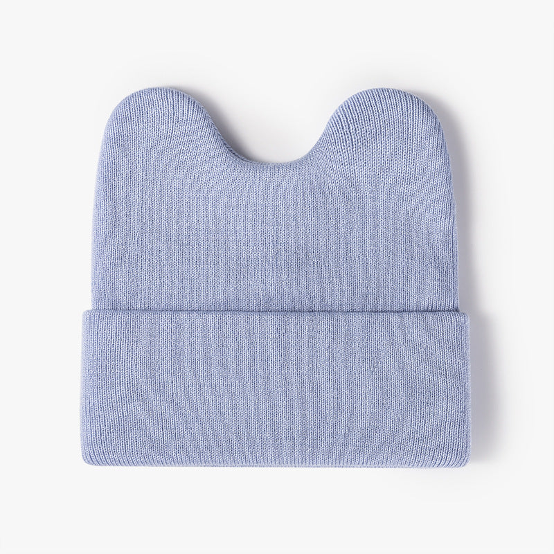 Light Blue rounded ear cuffed knit beanie product view