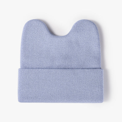 Light Blue rounded ear cuffed knit beanie product view